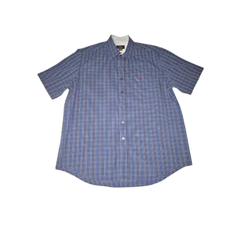 Greg Norman Men's Blue Plaid Short Sleeve Button Up Size Large